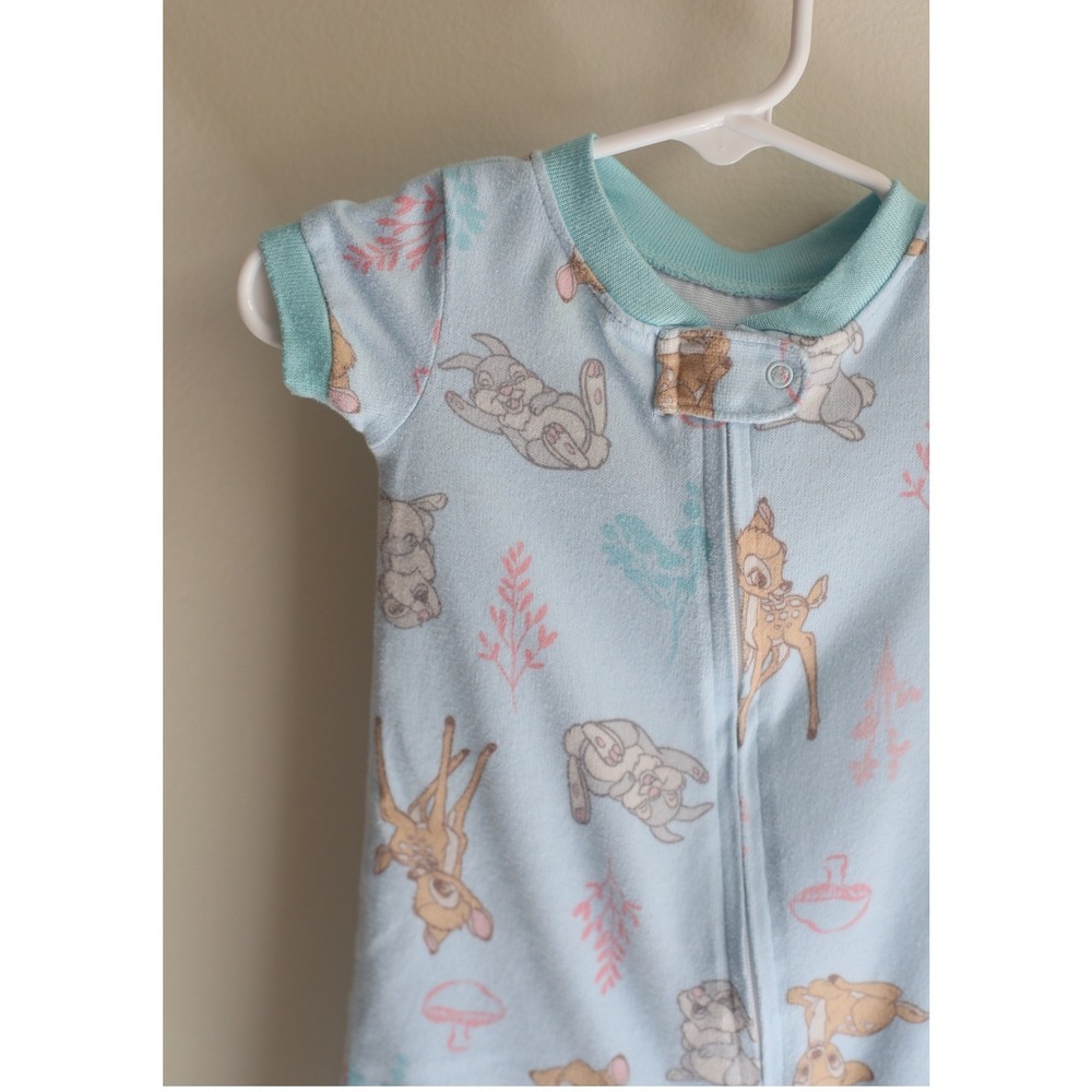Disney Baby Bambi Thumper Blue Short Sleeve Zip Romper Sleeper Pajamas 6M - Picture 2 of 5